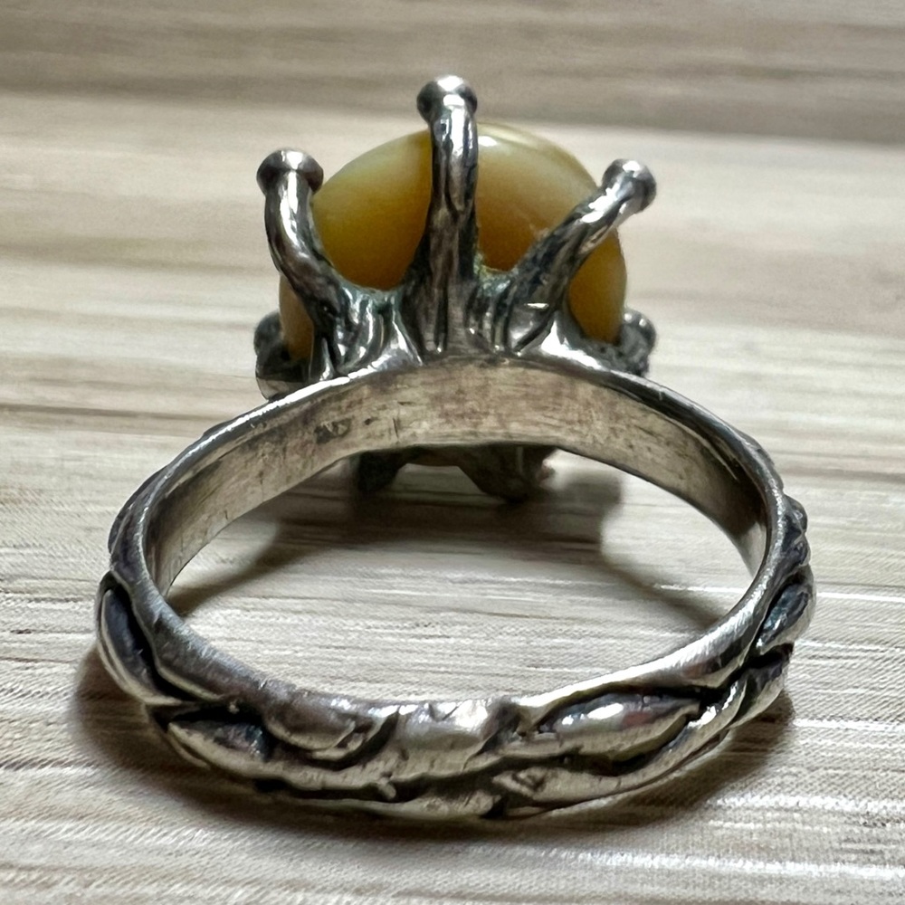 Vintage Handmade Free Form Brutalist High Set Agate Statement Ring, Size 7.5 - Picture 4 of 10